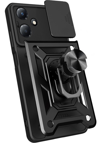 Infinix Hot 30 Play Kılıf Magnetik Standlı Kamera Korumalı Mbfx Sürgülü Vega Kapak - Siyah modelleri