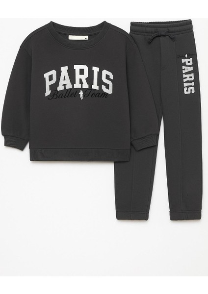 Kız Çocuk Pamuklu Siyah Ballet Team Yazılı Eşofman Takımı - Sweatshirt ve Alt Üst Takım