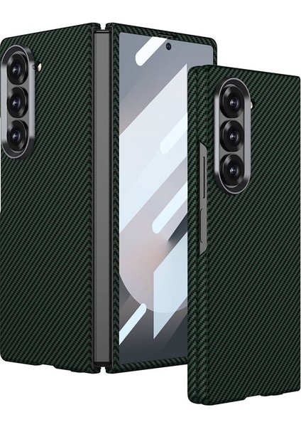 Galaxy Z Fold 6 Kılıf Kamera Korumalı Karbon Fiber Tasarımlı Arka Yüzey Mbfx Kıpta Karbon Kapak-Koyu