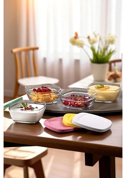 4'lü Kapaklı Cam Kase Seti Pudding Saklama Kabı 310CC Kahvaltılık Organizer Piknik Seti Kahvaltılık modelleri