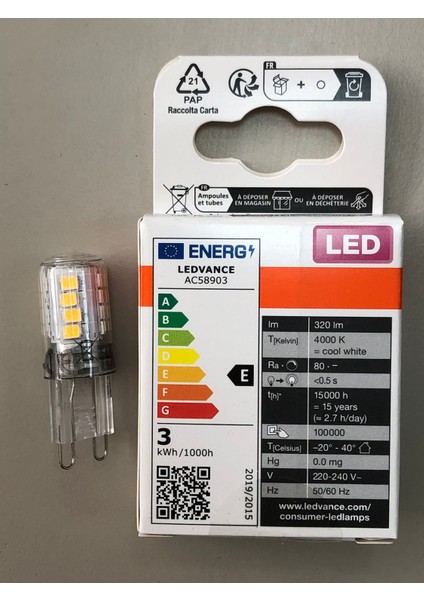 10 Adet G9 LED Lamba 220V 2,6W=30W=320 Lümen 4000 Kelvin Günışığı 15,000 Saat 14MMX43MM fiyatları