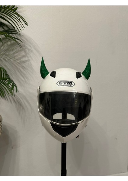 Motor & Motosiklet Yeşil Simli Şeytan Boynuzu Kask Dış Aksesuar