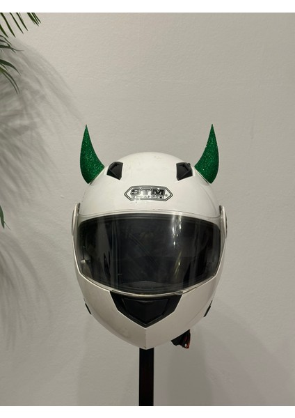 Motor & Motosiklet Yeşil Simli Şeytan Boynuzu Kask Dış Aksesuar fırsatları