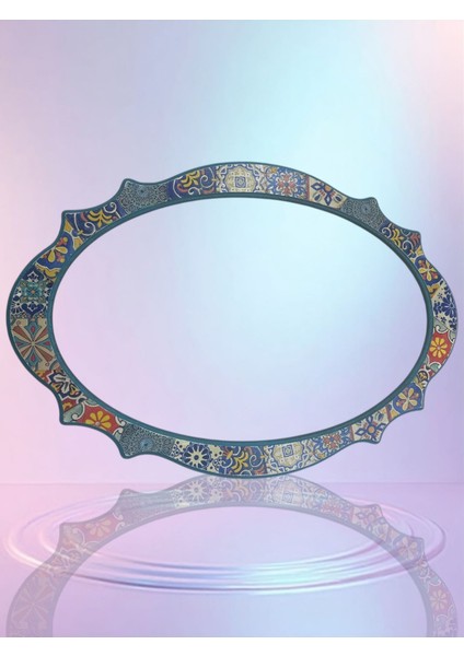 Dev, Renkli, Etnik Desenli Oval Ahşap Çerçeve, 65 x 95 cm