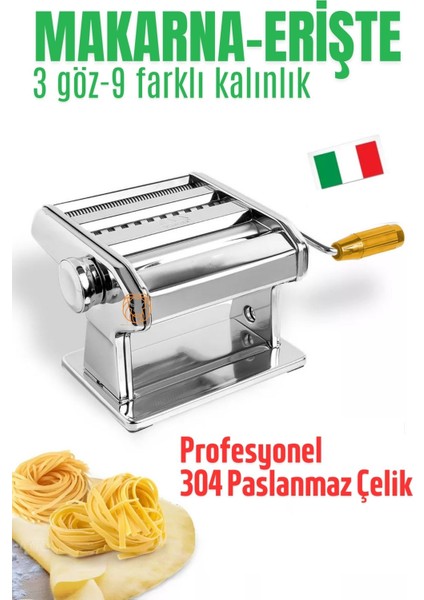 3 Fonksiyonlu Hamur Kesme Makinesi, 9 Kademeli Kalınlık Ayarlı Erişte ve Makarna