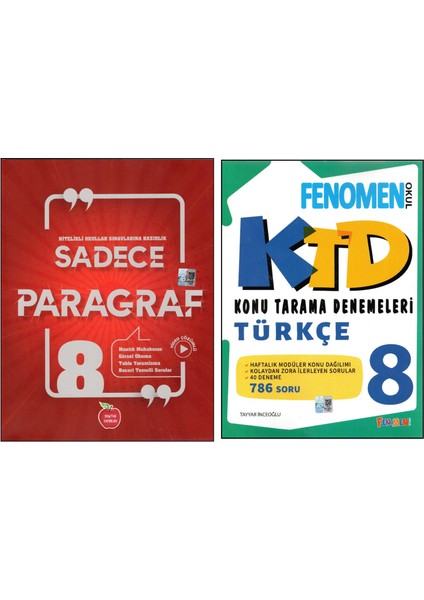 8.sınıf Sadace Paragraf+Fenomen Türkçe Konu Tarama Denemeleri (2 Kitap)