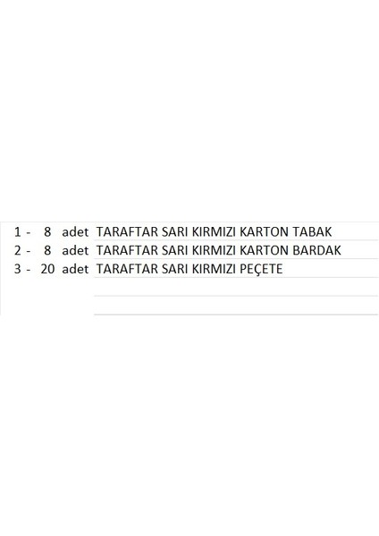 Taraftar Sarı Kırmızı 8 Tabak, 8 Bardak, 10 Peçete fiyatları