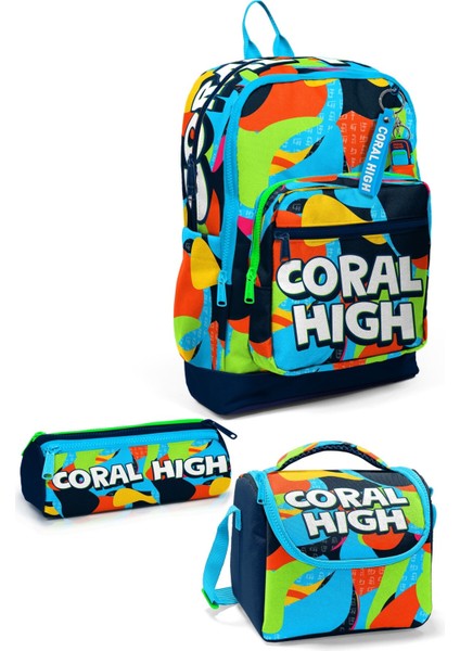 Coral High Kids Lacivert Mavi Graffiti Desenli 3’lü Okul Çanta Seti SET0123777