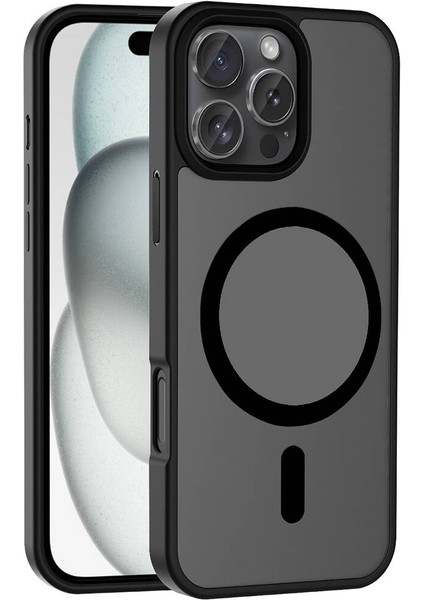 iPhone 16 Pro Max Kılıf Magsafe Şarj Özellikli Mat Arka Yüzey Mbfx Sio Kapak-Siyah
