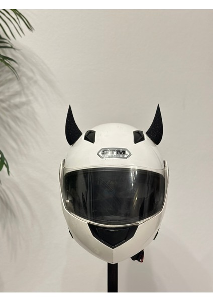 Motor & Motosiklet Siyah Simli Şeytan Boynuzu Kask Dış Aksesuar