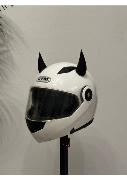 Motor & Motosiklet Siyah Simli Şeytan Boynuzu Kask Dış Aksesuar fırsatları