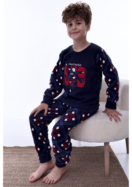 Yeni Sezon Sonbahar/kış Erkek Çocuk Skate 8 Desenli Polar Pijama Takımı 4536