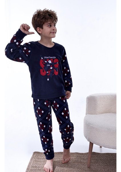 Yeni Sezon Sonbahar/kış Erkek Çocuk Skate 8 Desenli Polar Pijama Takımı 4536 modelleri