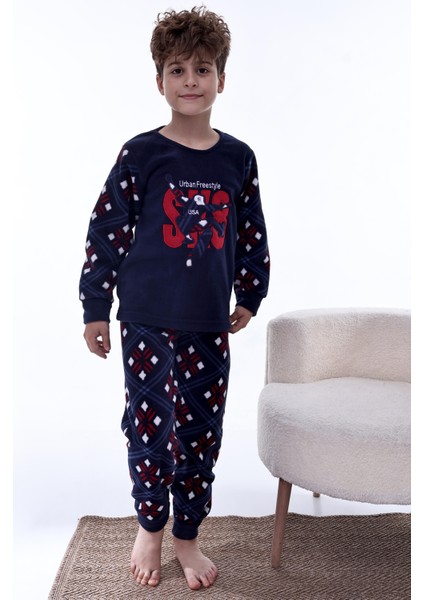 Yeni Sezon Sonbahar/kış Erkek Çocuk Skate 8 Desenli Polar Pijama Takımı 4536 indirimleri