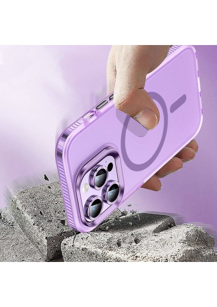 Apple iPhone 15 Pro Max Kılıf Airbagli Magsafe Wireless Şarj Özellikli Lens Koruyuculu Mbfx Klaptika Kapak-Gri fırsatları