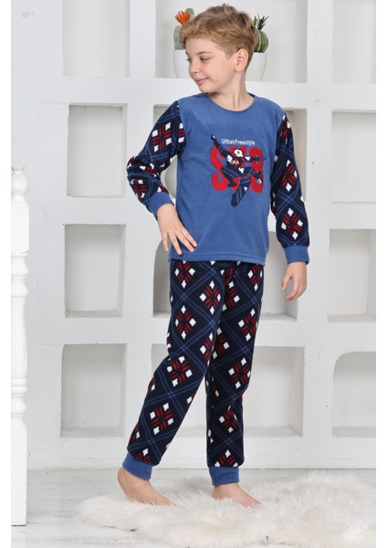 Yeni Sezon Sonbahar/kış Erkek Çocuk Skate 8 Desenli Polar Pijama Takımı 4536