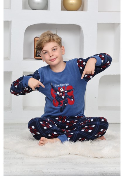 Yeni Sezon Sonbahar/kış Erkek Çocuk Skate 8 Desenli Polar Pijama Takımı 4536 fırsatları