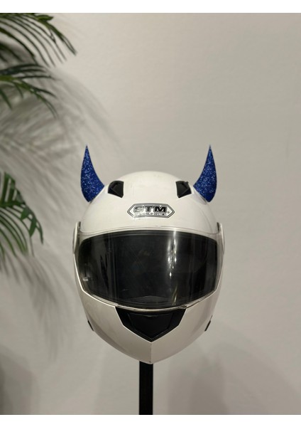 Motor & Motosiklet Koyu Mavi Simli Şeytan Boynuzu Kask Dış Aksesuar