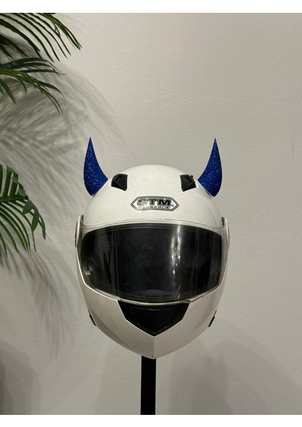 Motor & Motosiklet Koyu Mavi Simli Şeytan Boynuzu Kask Dış Aksesuar fırsatları