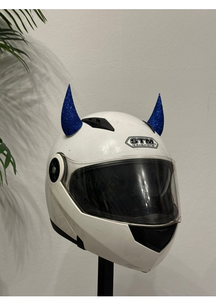 Motor & Motosiklet Koyu Mavi Simli Şeytan Boynuzu Kask Dış Aksesuar indirimleri