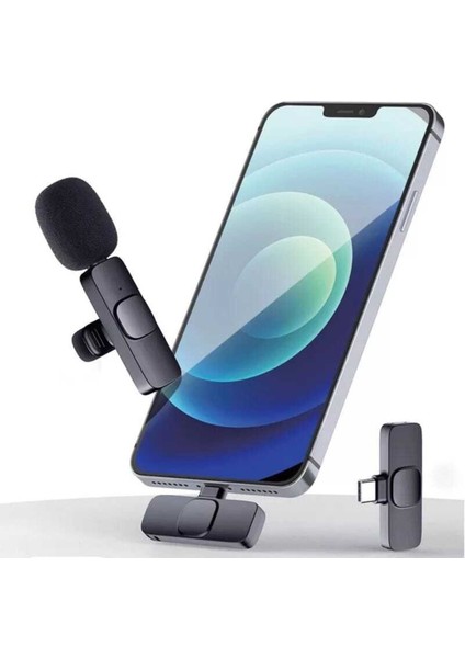 Kablosuz Yaka Mikrofonu Mikrofon Taşınabilir Ses Video Kayıt Iphone ve Android Typ-C Microfon
