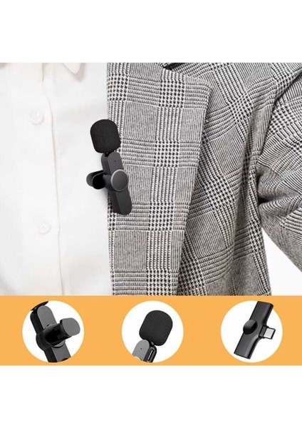 Kablosuz Yaka Mikrofonu Mikrofon Taşınabilir Ses Video Kayıt Iphone ve Android Typ-C Microfon fiyatları