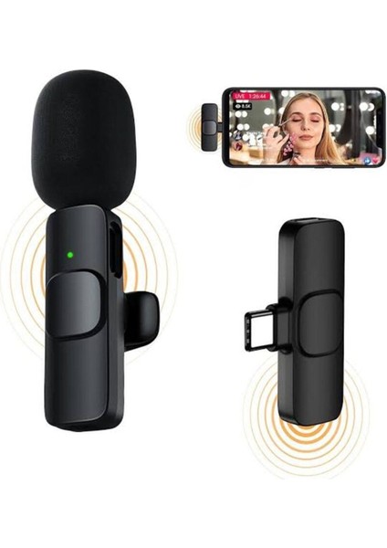 Kablosuz Yaka Mikrofonu Mikrofon Taşınabilir Ses Video Kayıt Iphone ve Android Typ-C Microfon