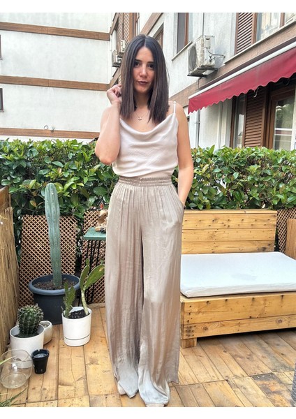 Beli Lastikli Bol Paça Saten Pantolon modelleri