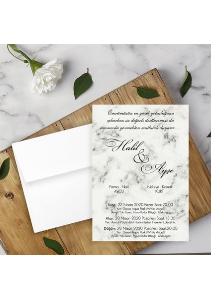 Beyaz Zarflı Davetiye Düğün - Nişan - Kına - Nikah (1000ADET)