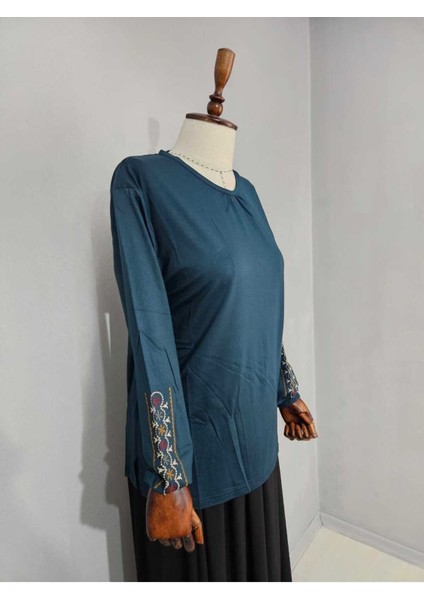 Kadın Likralı Orta Yaş ve Üzeri Dört Mevsim Anne Penye Bluz Yeni Sezon Kolu Işlemeli Yeşil - L fırsatları