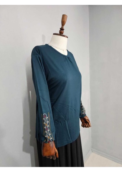 Kadın Likralı Orta Yaş ve Üzeri Dört Mevsim Anne Penye Bluz Yeni Sezon Kolu Işlemeli Yeşil - L indirimleri