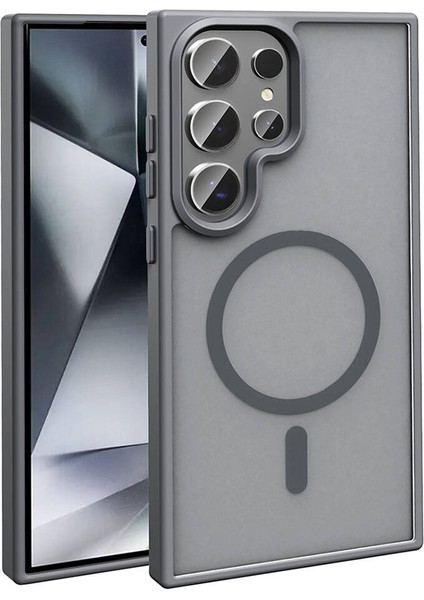 Galaxy S23 Ultra Kılıf Magsafe Şarj Özellikli Mat Arka Yüzey Mbfx Sio Kapak-Gri