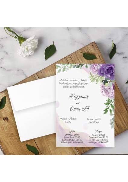 Beyaz Zarflı Davetiye Düğün - Nişan - Kına - Nikah (1000ADET)