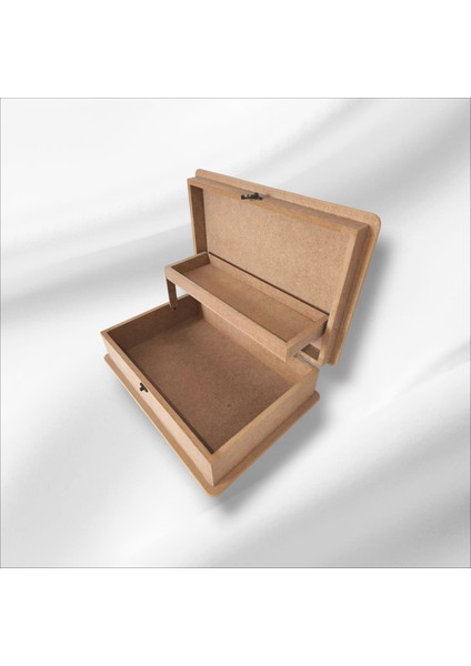 Ahşap Boyanabilir Klipsli Asansörlü-Takı-Makyaj-Aksesuar-Büyük boy Dekoratif Çok Amaçlı Takı Kutusu indirimleri