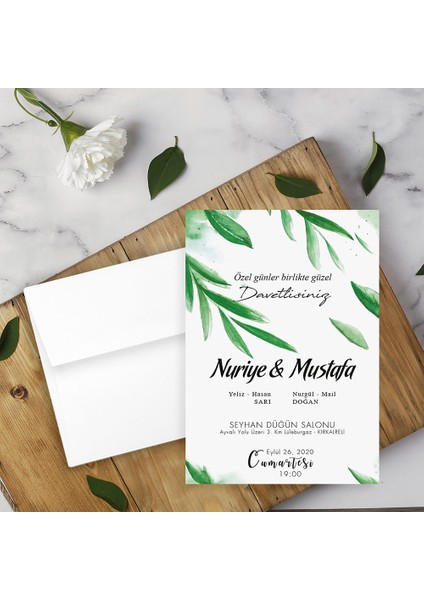 Beyaz Zarflı Davetiye Düğün - Nişan - Kına - Nikah (1000ADET)