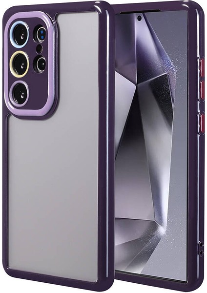 Galaxy S24 Ultra Kılıf Kamera Korumalı Renkli Kenar ve Çerçeve Tasarımlı Mbfx Vitamin Kapak-Derin Mor