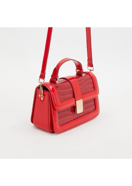Kırmızı Kroko Deri Kadın Rugan El Çantası