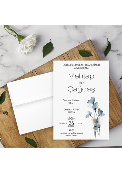 Beyaz Zarflı Davetiye Düğün - Nişan - Kına - Nikah (1000ADET)