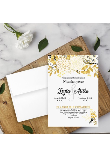 Beyaz Zarflı Davetiye Düğün - Nişan - Kına - Nikah (1000ADET)
