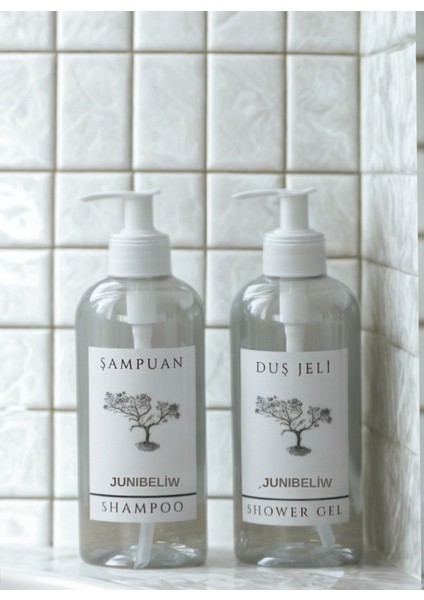 2li Set Boş Şeffaf Plastik Pompalı Şişe Duş Jeli Şampuanlık Banyo Takımı 2X400