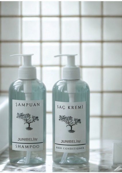 2li Set Boş Şeffaf Plastik Saç Kremi Şampuanlık Banyo Takımı 2X400