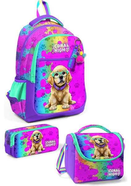 Coral High Kids Mor Pembe Köpek Desenli 3’lü Okul Çanta Seti SET0123649