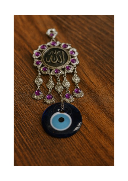 Metal Nikel Kaplama Mor Taşlı Cam Nazar Boncuklu Allah Yazılı Duvar Süsü – Hediyelik Eşya fırsatları