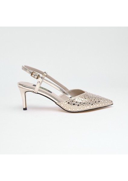 Kısa Topuk Taşlı Kadın Abiye Ayakkabı