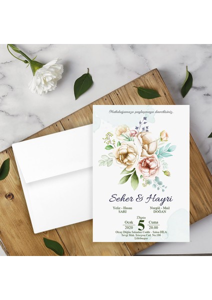 Beyaz Zarflı Davetiye Düğün - Nişan - Kına - Nikah (1000ADET)