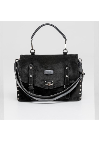 Siyah Larissa Kadın Hakiki Nubuk El ve Omuz Çantası