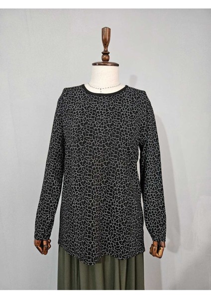 Kadın Likralı Orta Yaş ve Üzeri Dört Mevsim Anne Penye Bluz Yeni Sezon Desenli Siyah - Xl fiyatları