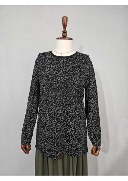 Kadın Likralı Orta Yaş ve Üzeri Dört Mevsim Anne Penye Bluz Yeni Sezon Desenli Siyah - Xl modelleri