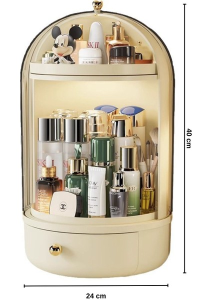 Bej 360 Döner Makyaj ve Kozmetik Organizer, Çekmeceli ve Raflı Tasarım fırsatları