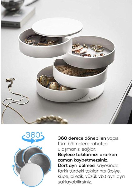 4 Katlı Dönebilen Silindir Takı ve Makyaj Organizeri, Gri Renk modelleri